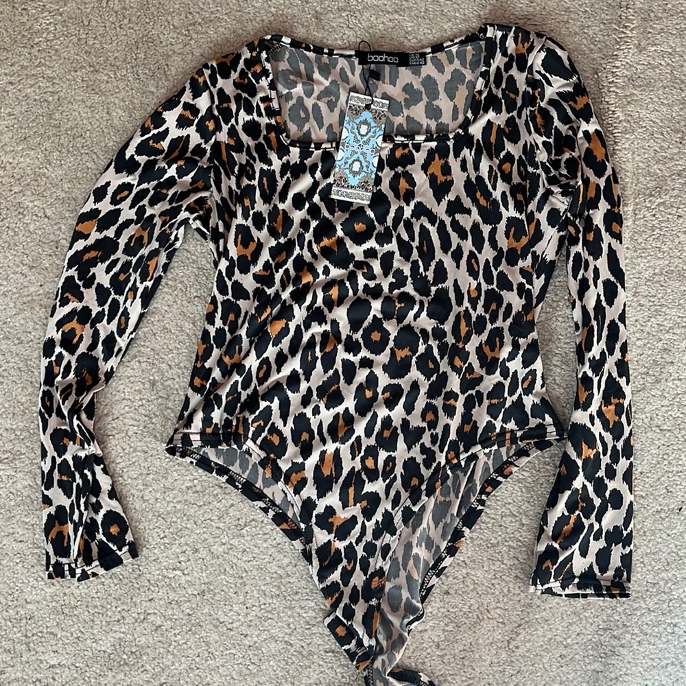 Leopard print long sleeve bodysuit